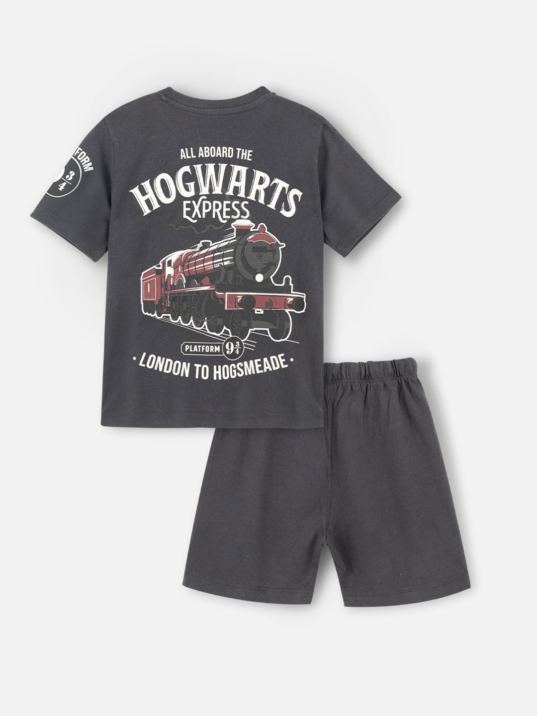 

Nap Chief Kids Unisex Harry Potter Printed Stone Washed T-shirt with Shorts, Grey