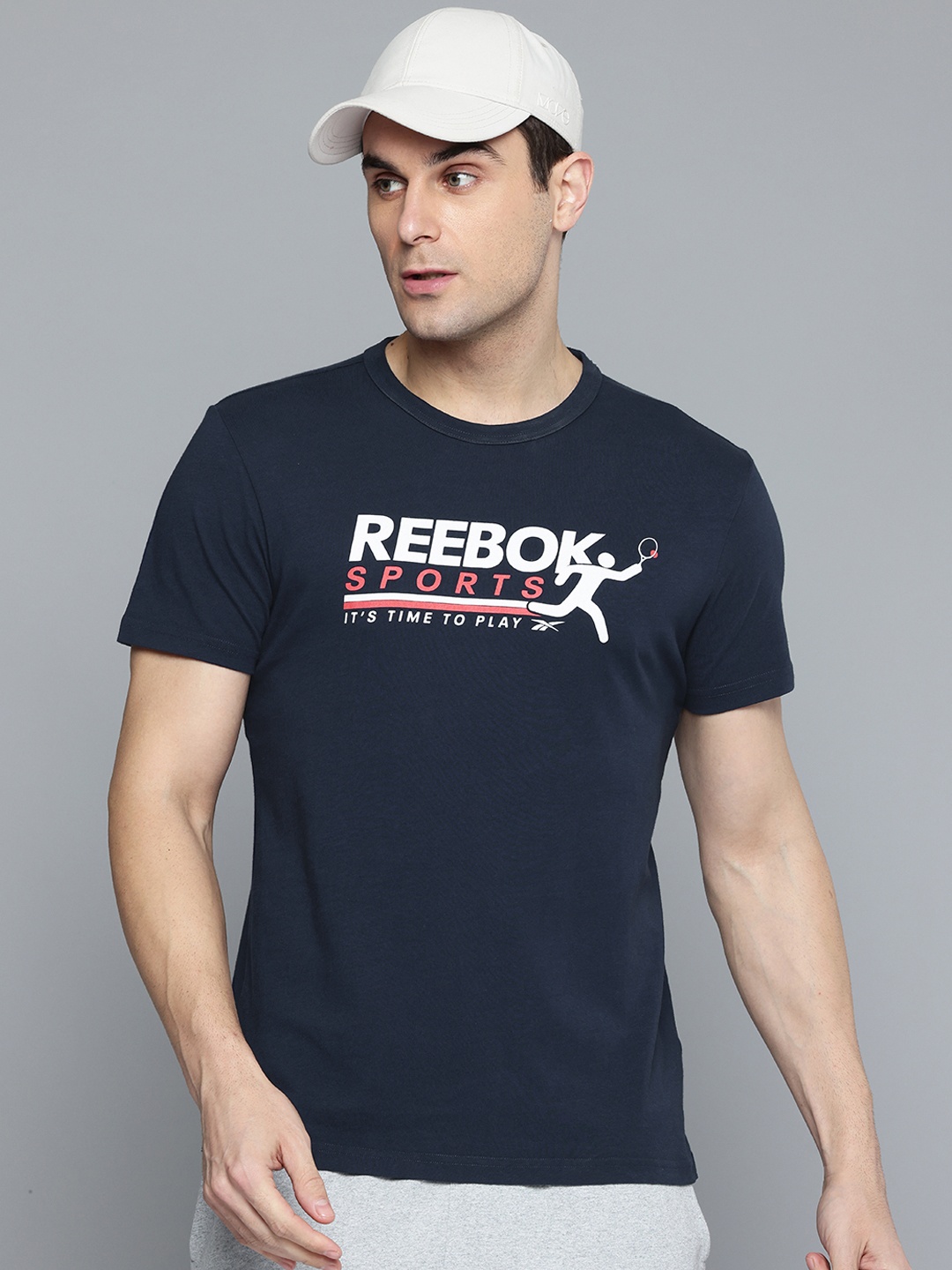 

Reebok Brand Logo Print Pure Cotton Sport T-shirt, Navy blue