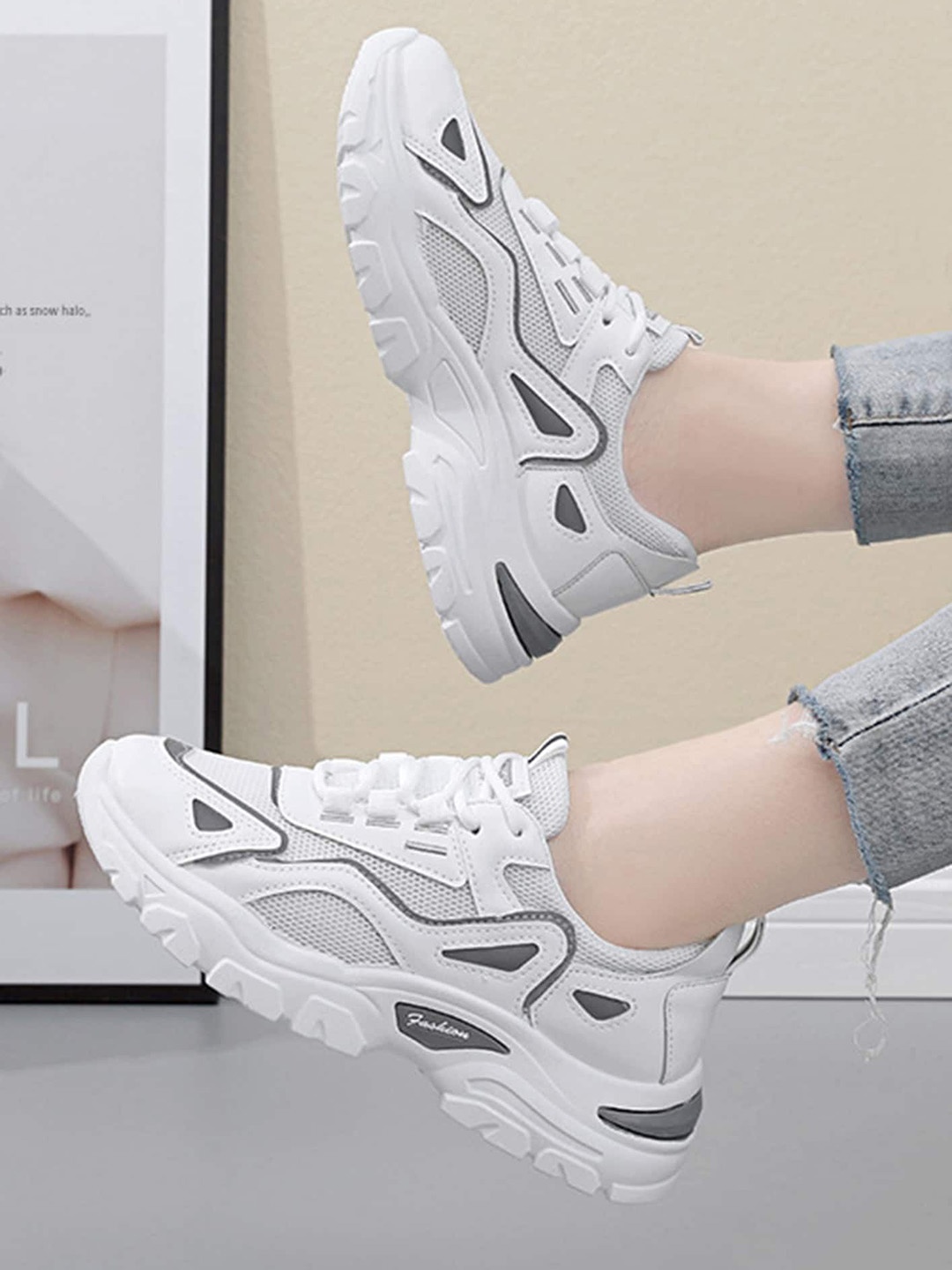 

LULU & SKY Women Colourblocked Round Toe Trainers Sneakers, Grey