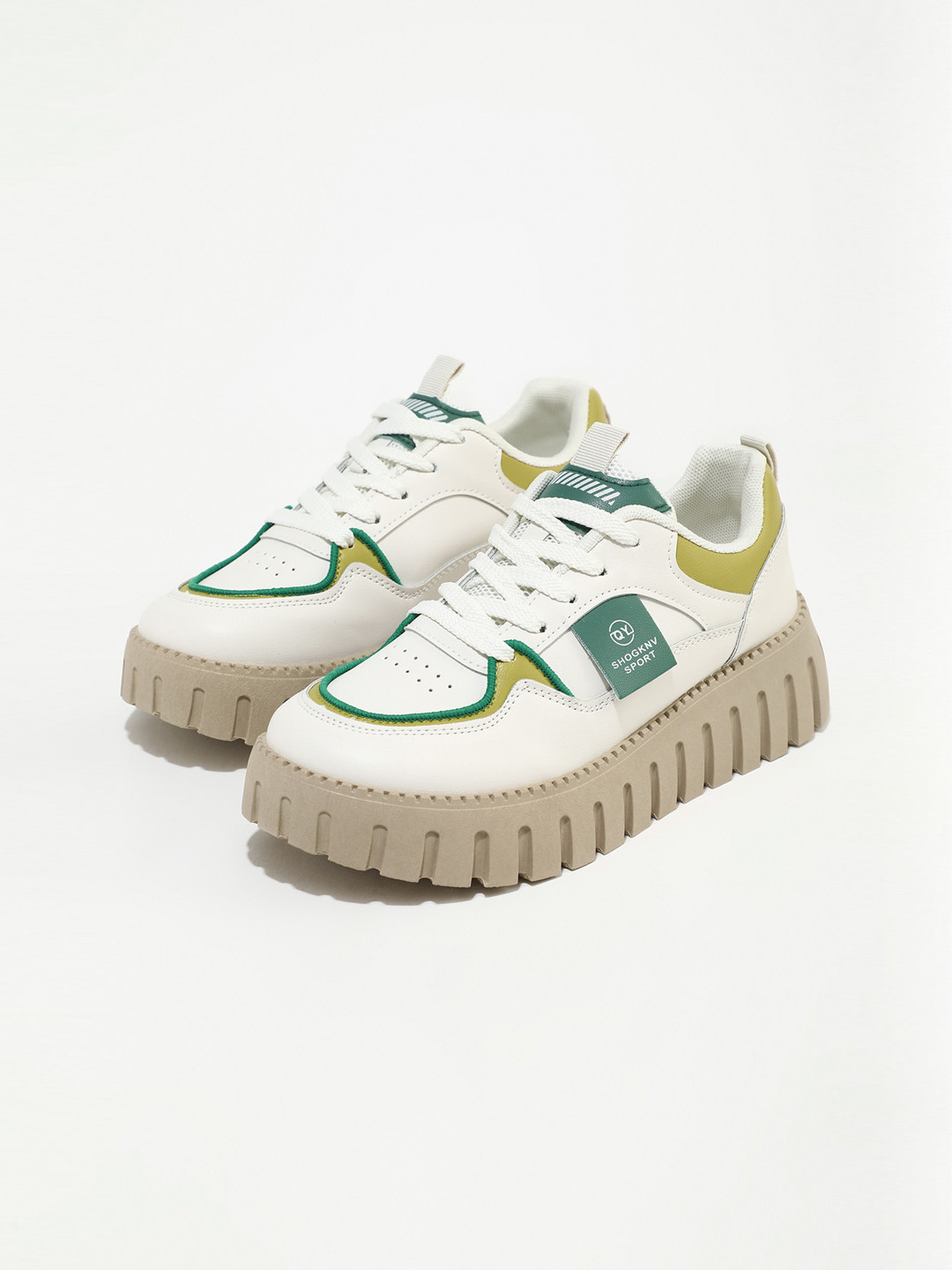 

LULU & SKY Women Colourblocked Round Toe Trainers Sneakers, Green