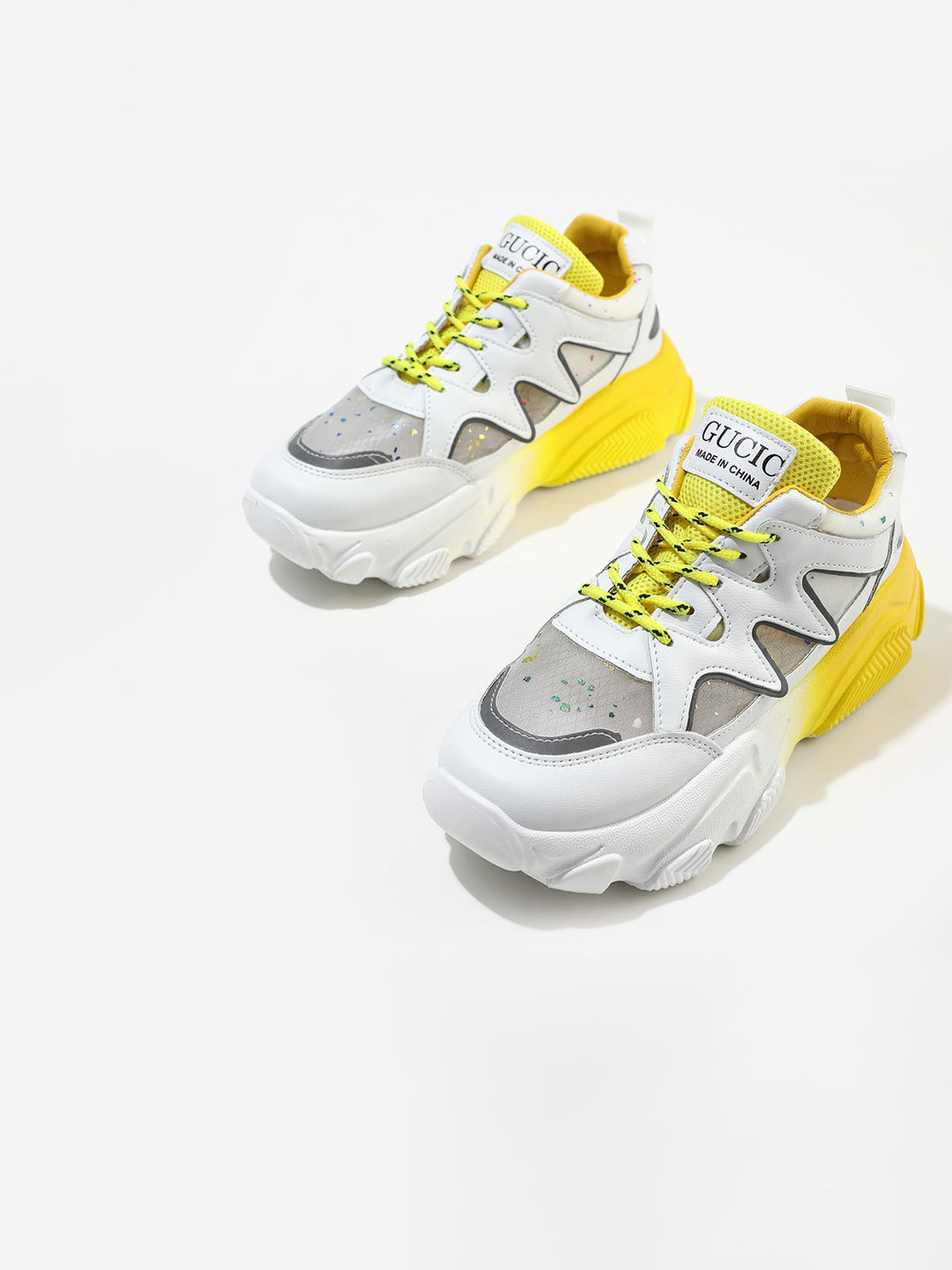 

LULU & SKY Women Colourblocked Round Toe Trainers Sneakers, Yellow