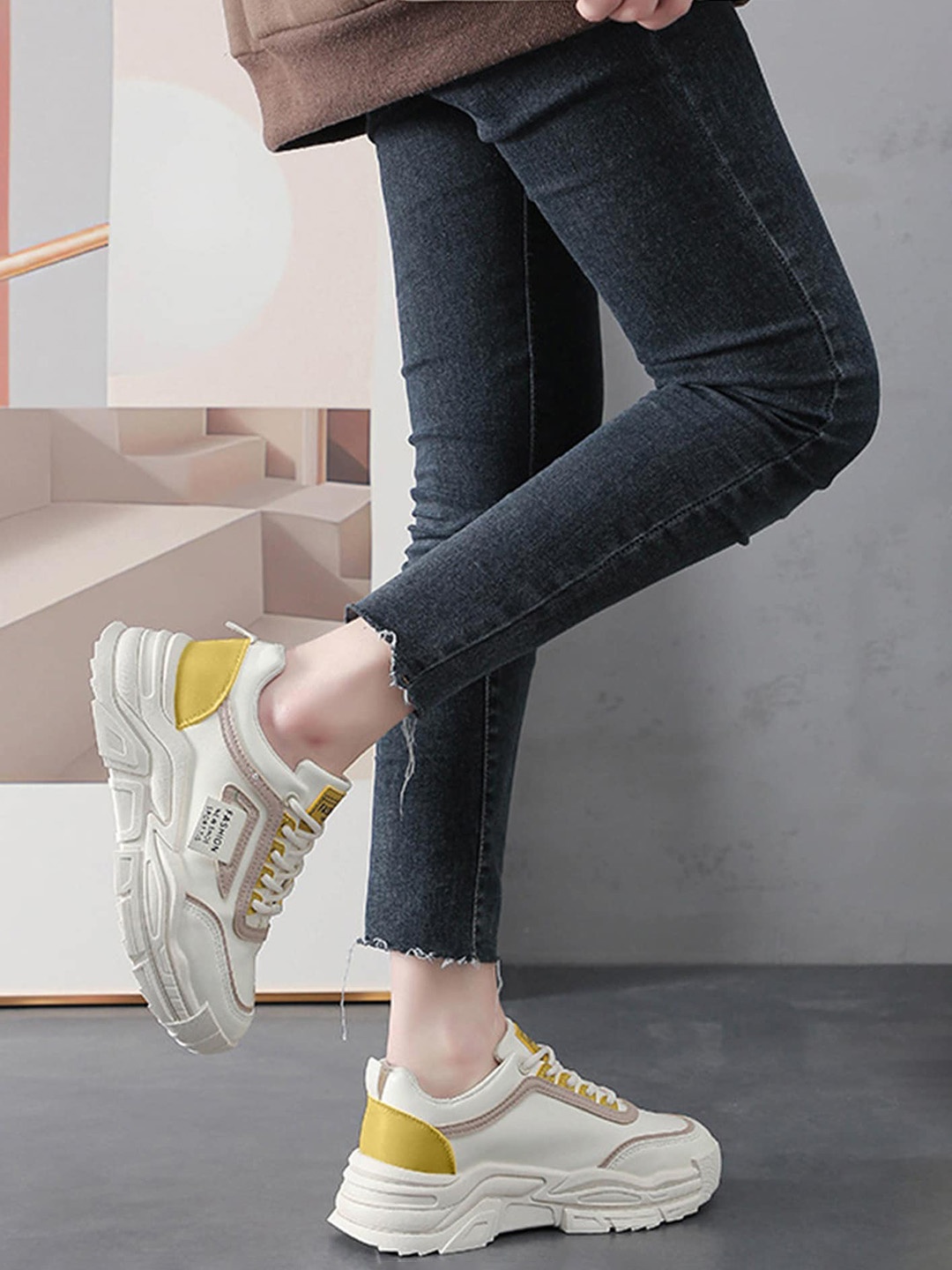 

LULU & SKY Women Round Toe Trainers Sneakers, Yellow