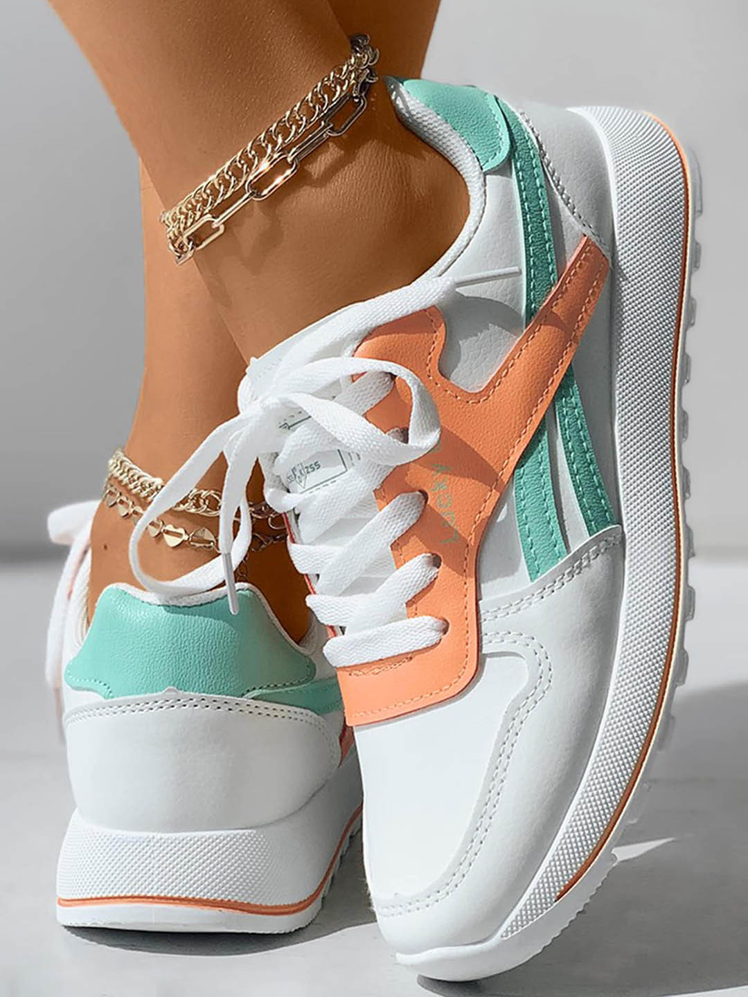 

LULU & SKY Women Colourblocked Lace Up Sneakers, Orange