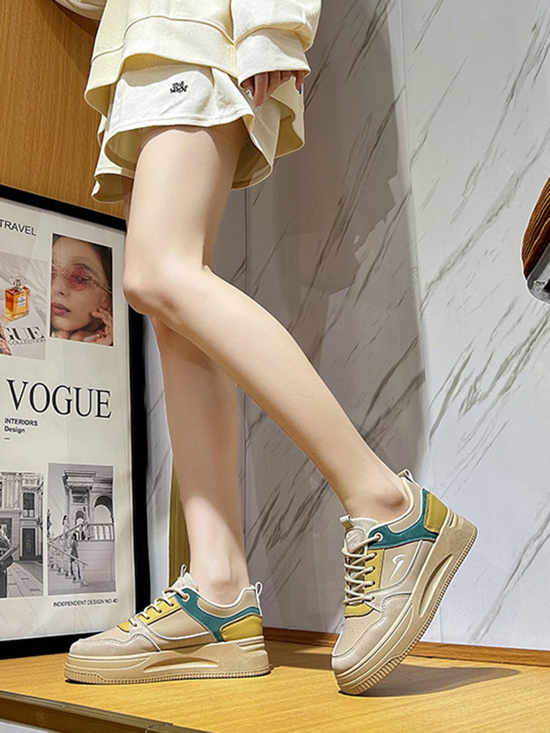 

LULU & SKY Women Colourblocked Lace Up Sneakers, Yellow