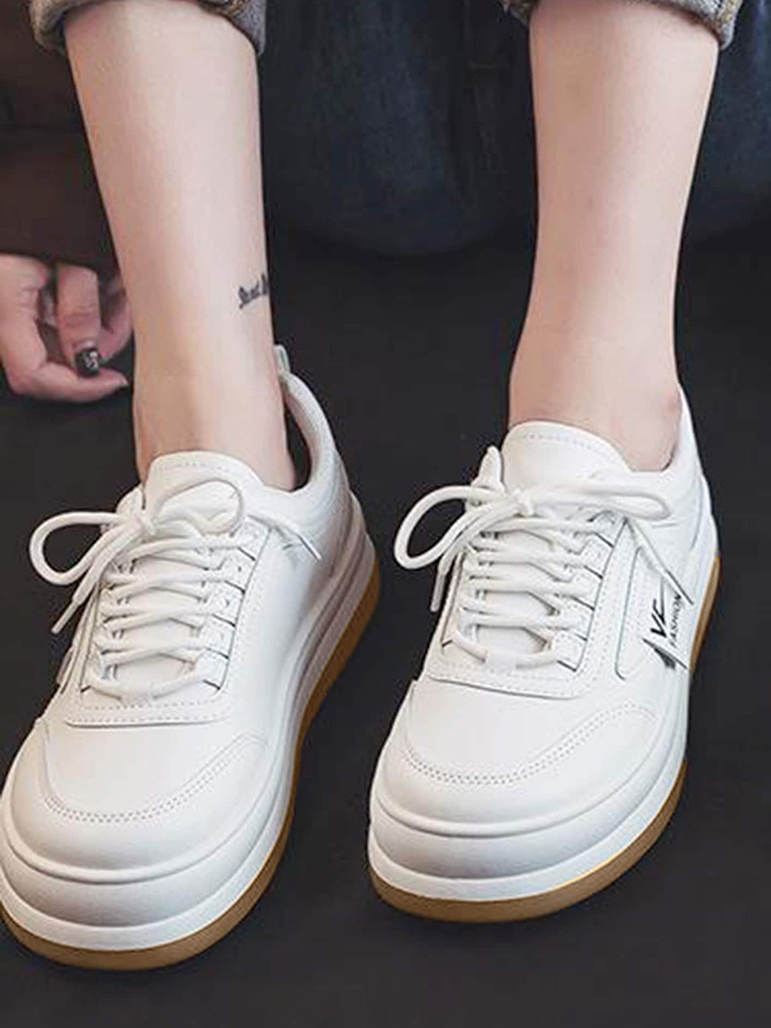 

LULU & SKY Women Contrast Sole Trainers, White