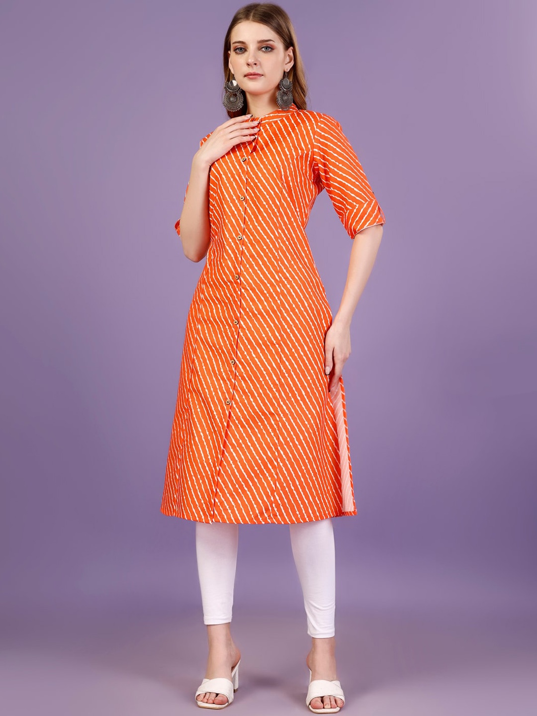 

Yara Creation Striped Mandarin Collar Straight Kurta, Orange