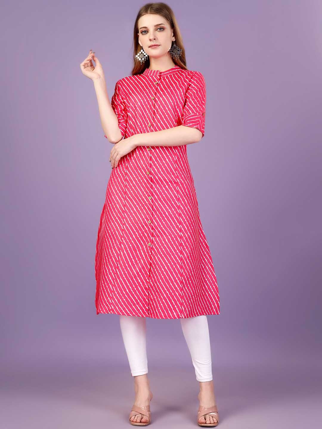 

Yara Creation Striped Mandarin Collar Straight Kurta, Pink