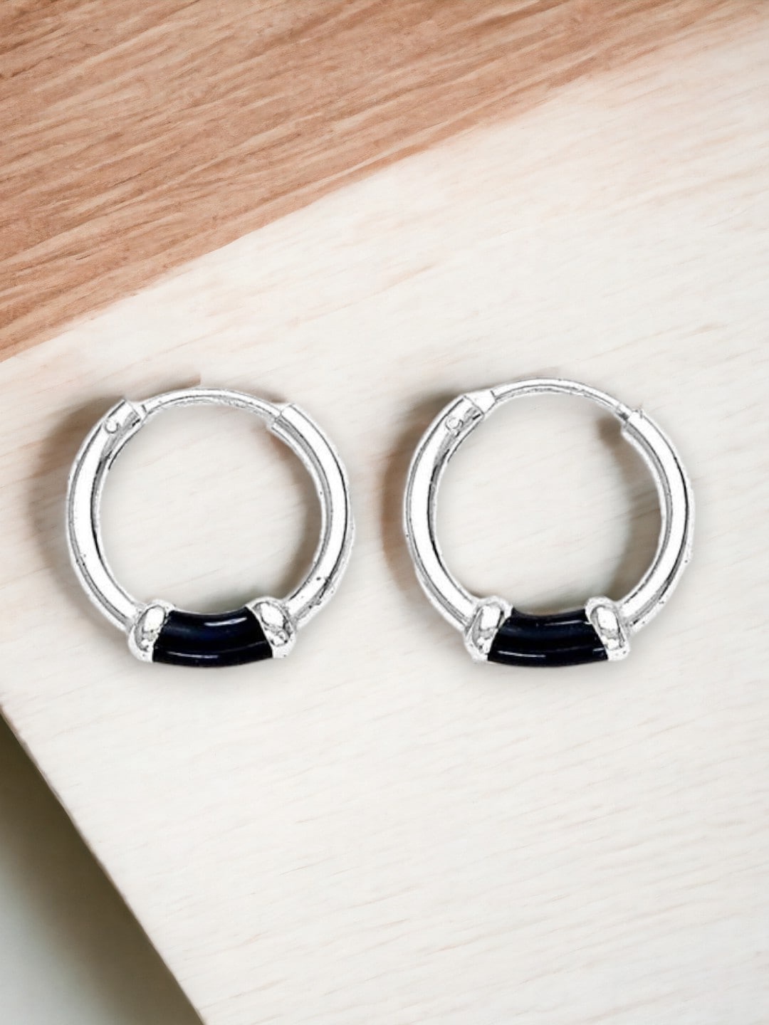 

Taraash 925 Sterling Silver Circular Hoop Earrings, Black