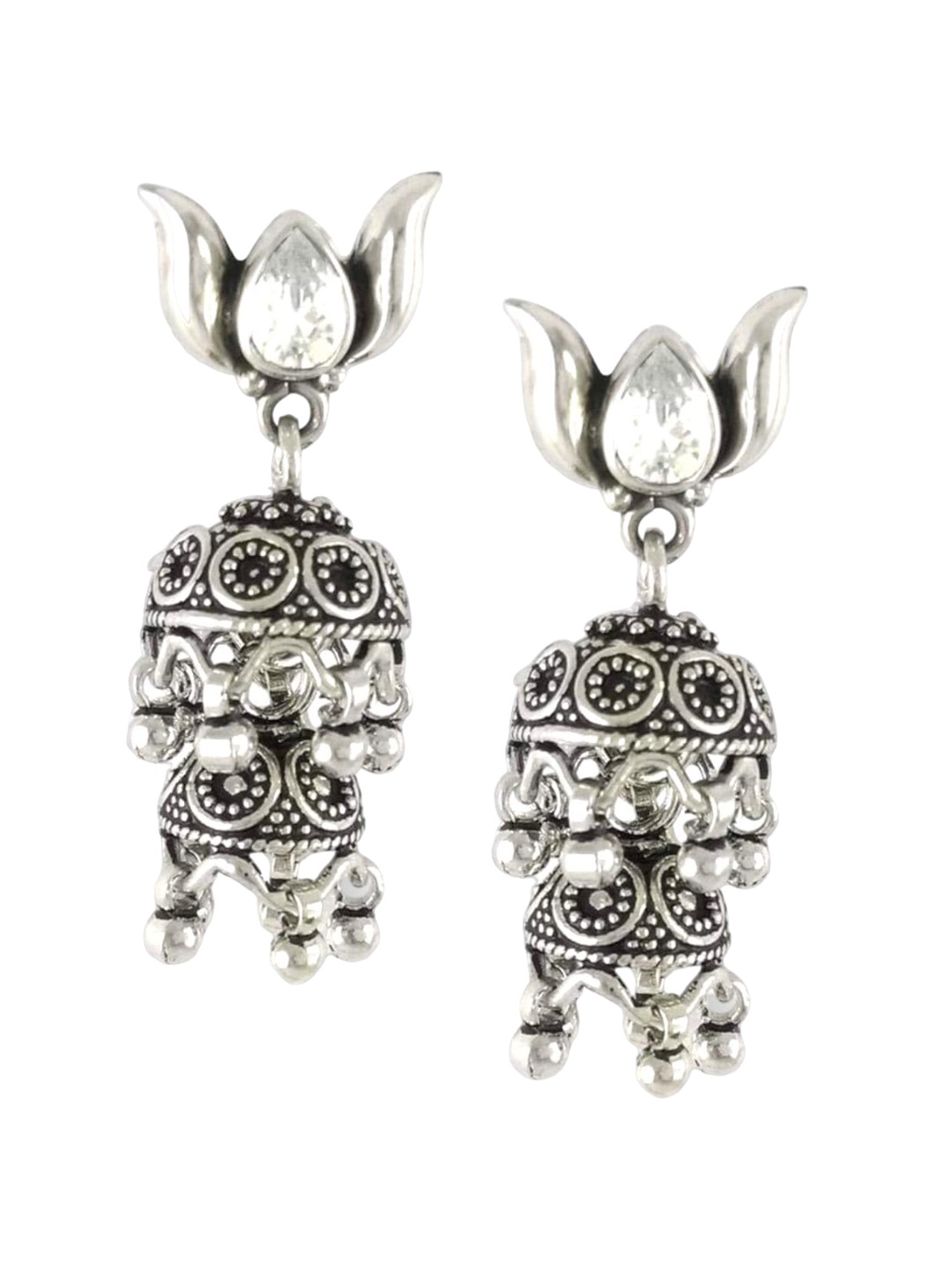 

Taraash 925 Sterling Silver Oxidised Floral Jhumkas