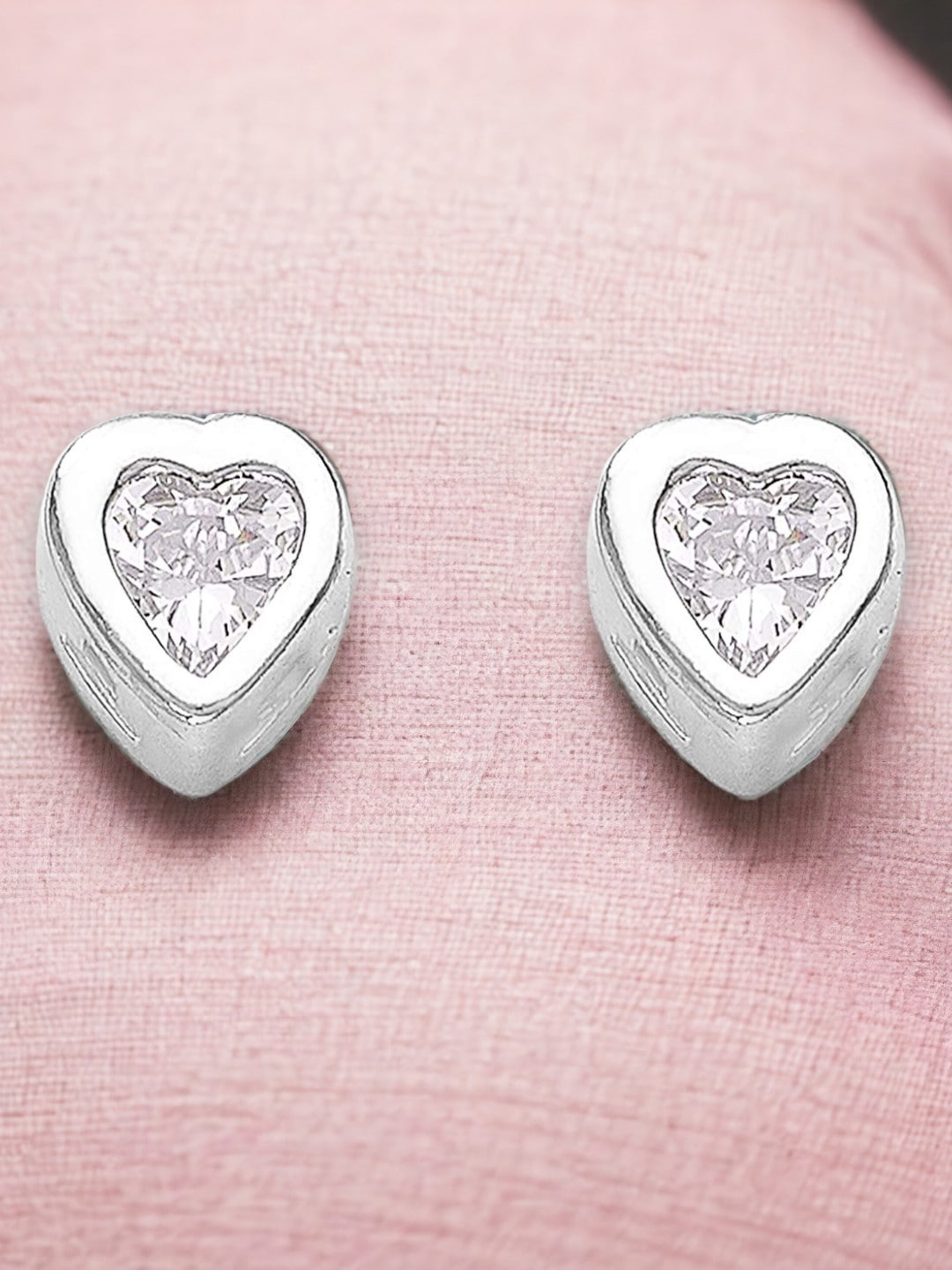 

Taraash 925 Sterling Silver Cubic Zirconia Heart Shaped Studs Earrings, White