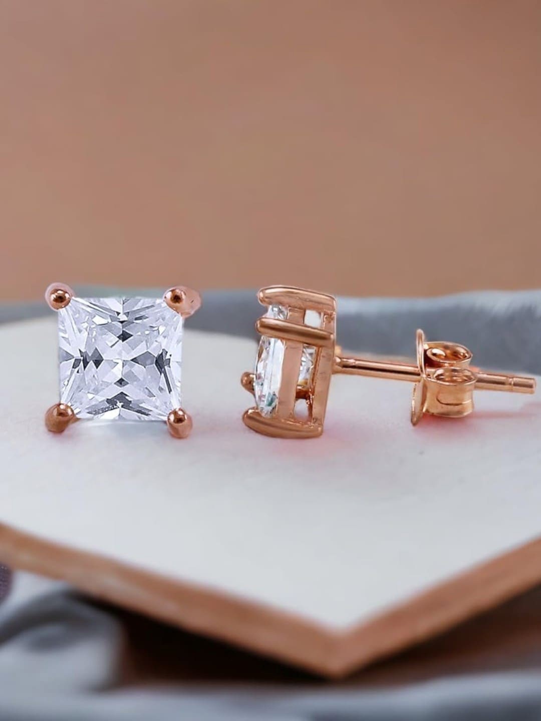 

Taraash 925 Sterling Silver CZ Rose Gold Plated Stud Earrings