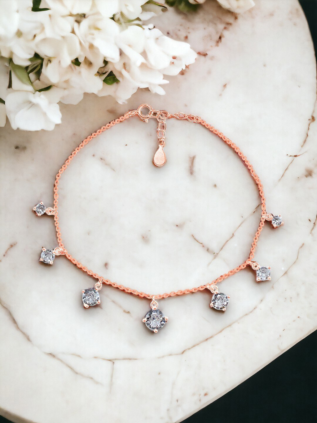 

Taraash 925 Sterling Silver Cubic Zirconia Charm Bracelet, Rose gold