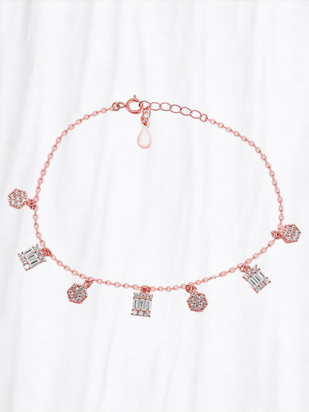 

Taraash 925 Sterling Silver Cubic Zirconia Charm Bracelet, Rose gold