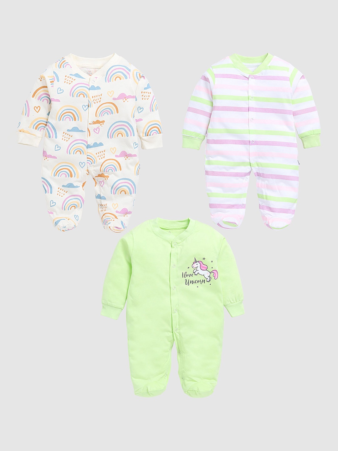 

Moms Love Infant Girls Pack of 3 Assorted Cotton Sleepsuits