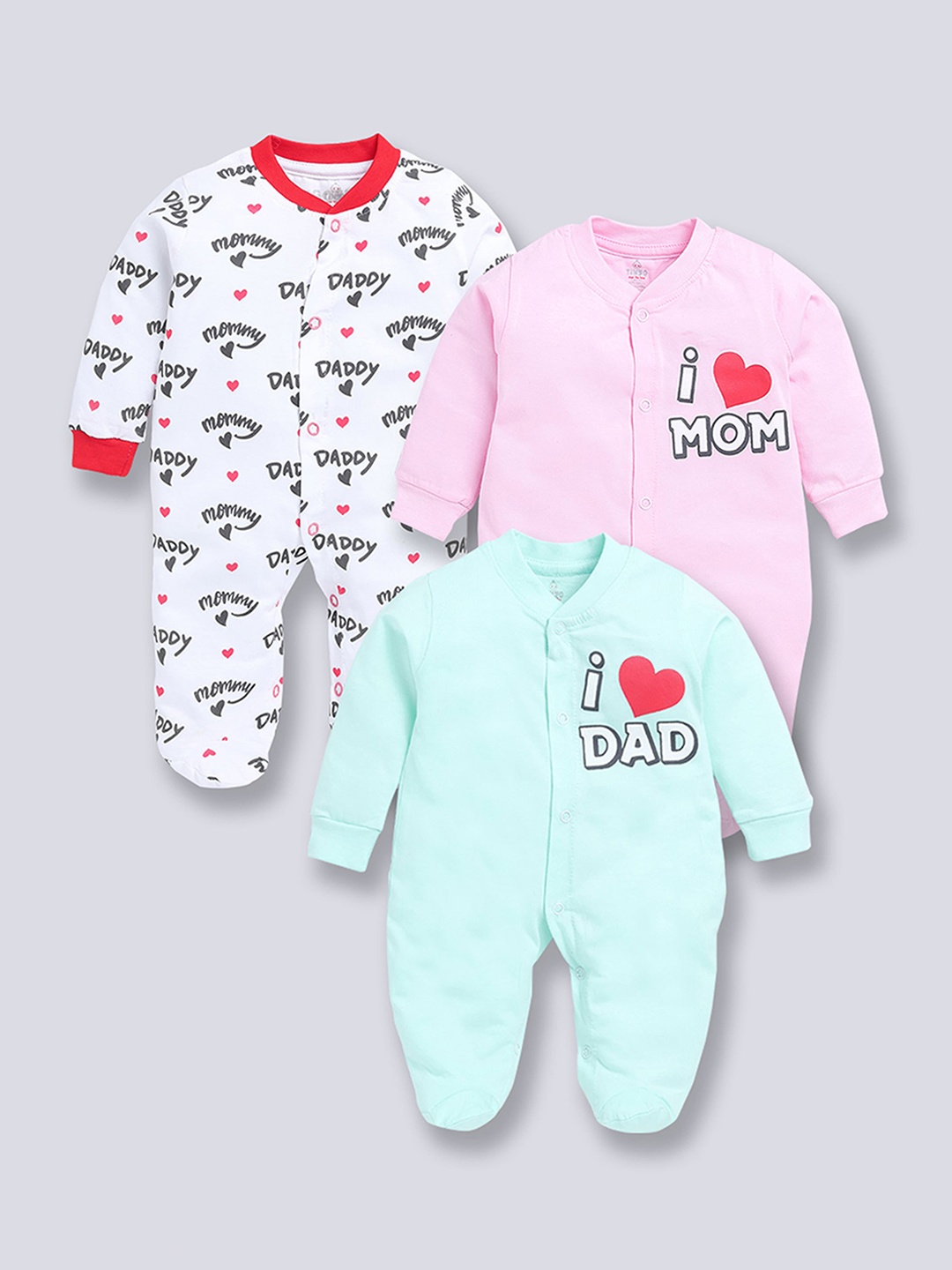 

Moms Love Infants Pack of 3 Assorted Pure Cotton Sleepsuits