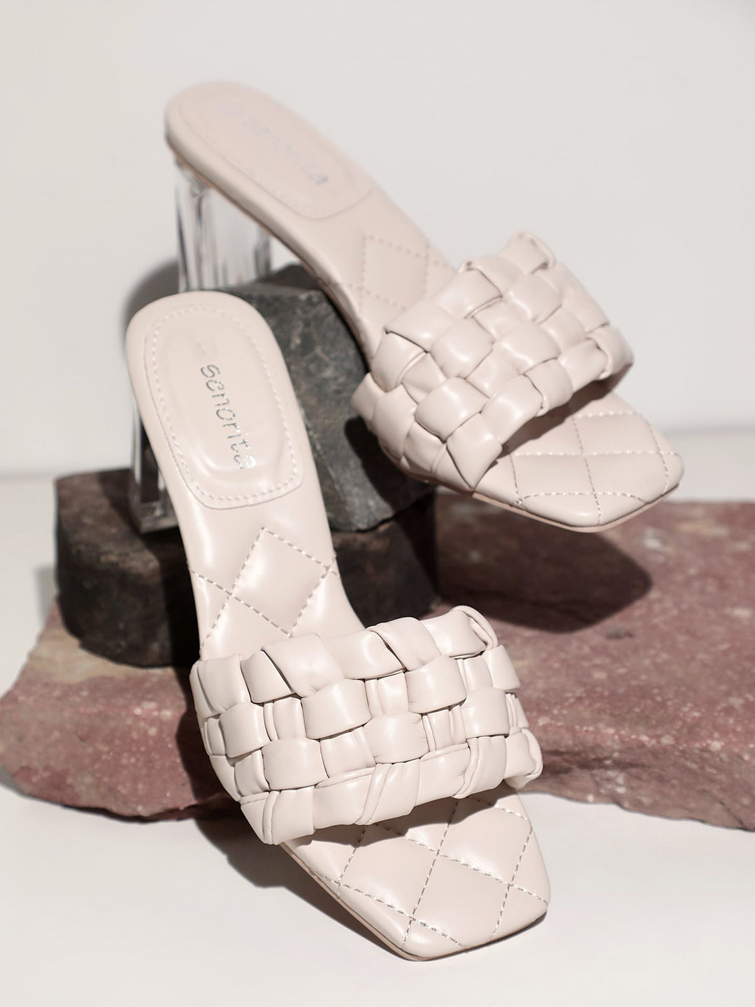 

LULU & SKY Textured Open Toe Block Heels, Beige