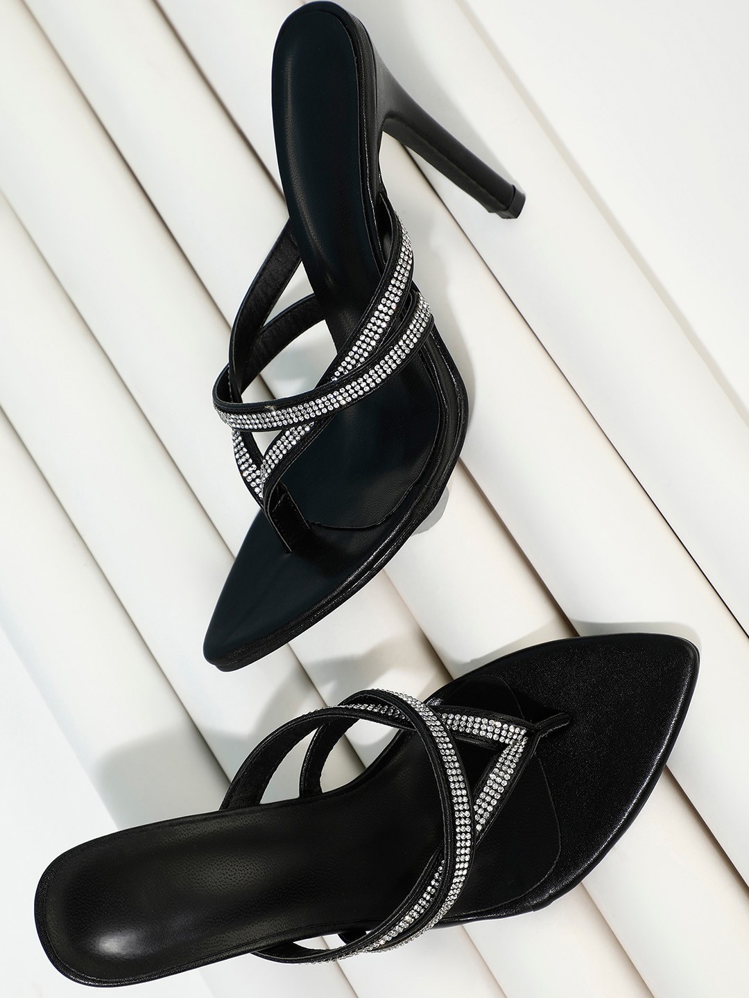

LULU & SKY Embellished Open Toe Slim Heels, Black