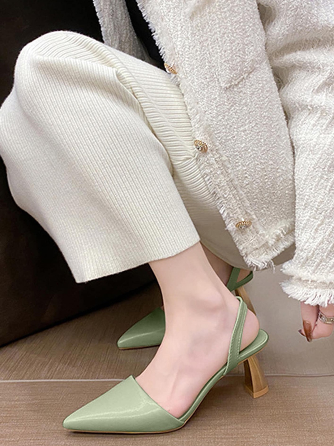 

LULU & SKY Pointed Toe Slim Heeled Pumps, Green