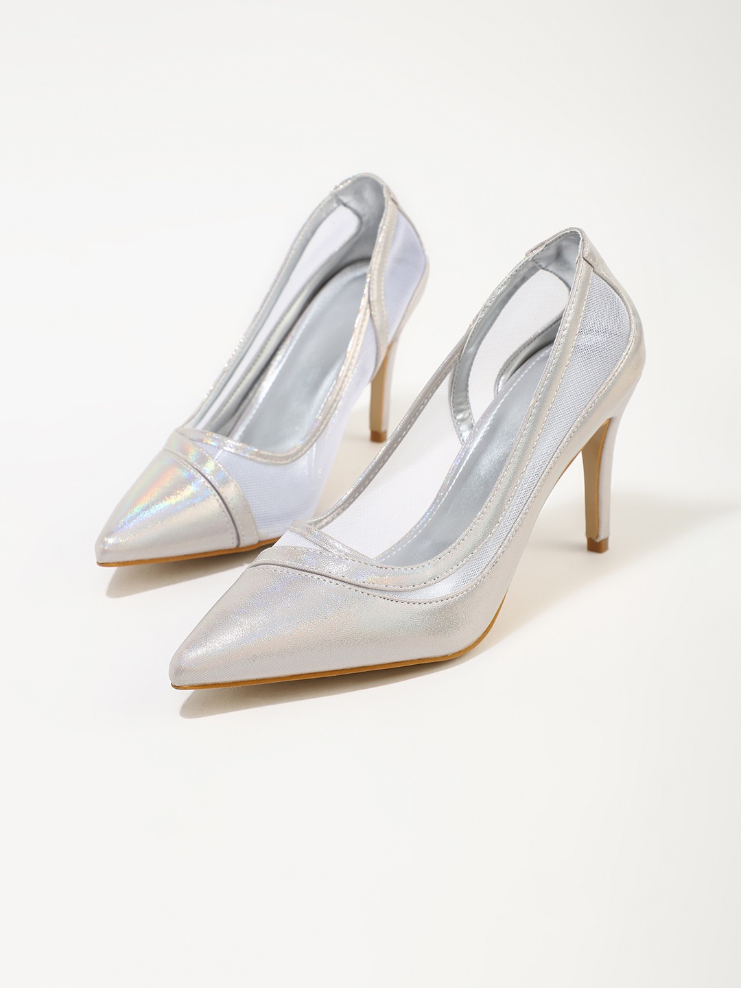 

LULU & SKY Pointed Toe Slim Heeled Pumps, Silver