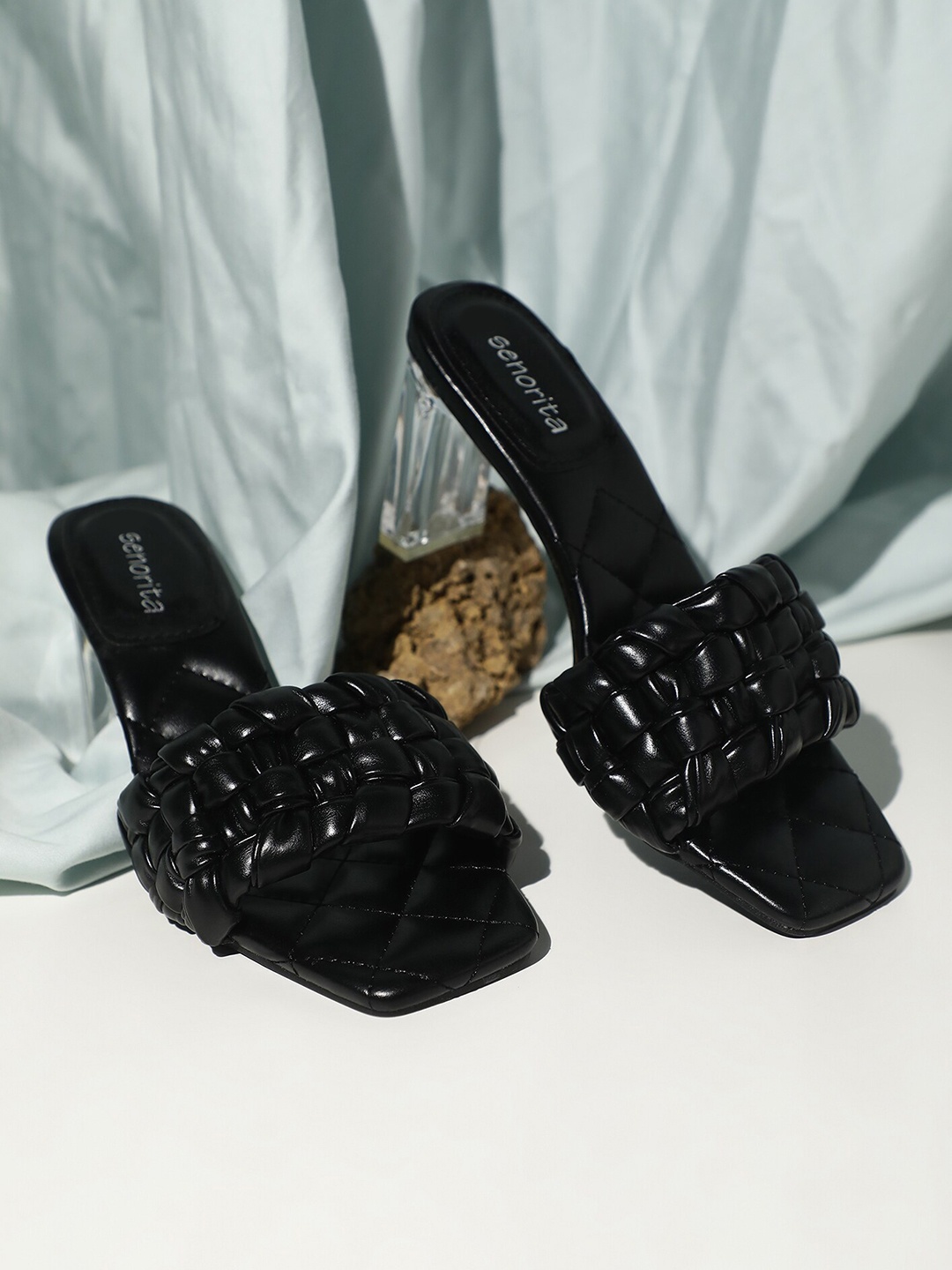 

LULU & SKY Textured Open Toe Block Heels, Black
