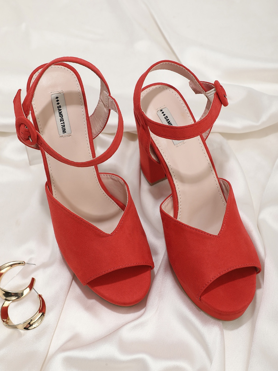 

LULU & SKY Peep Toe Block Heels, Red