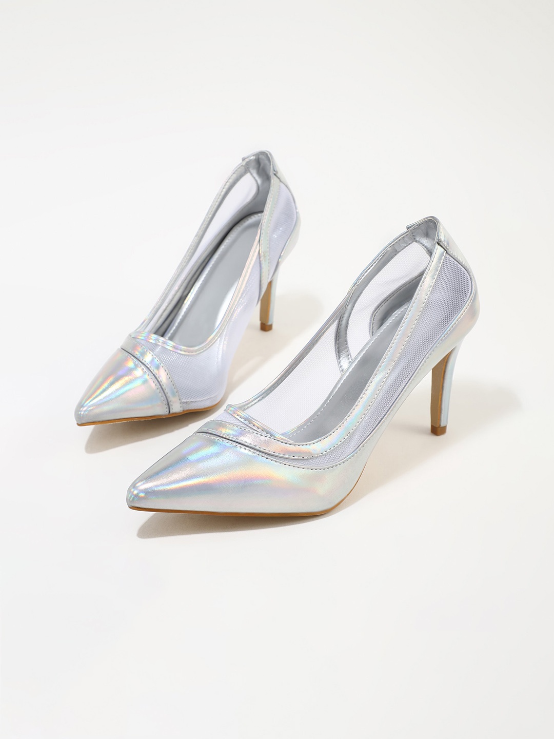 

LULU & SKY Pointed Toe Slim Heeled Pumps, Silver