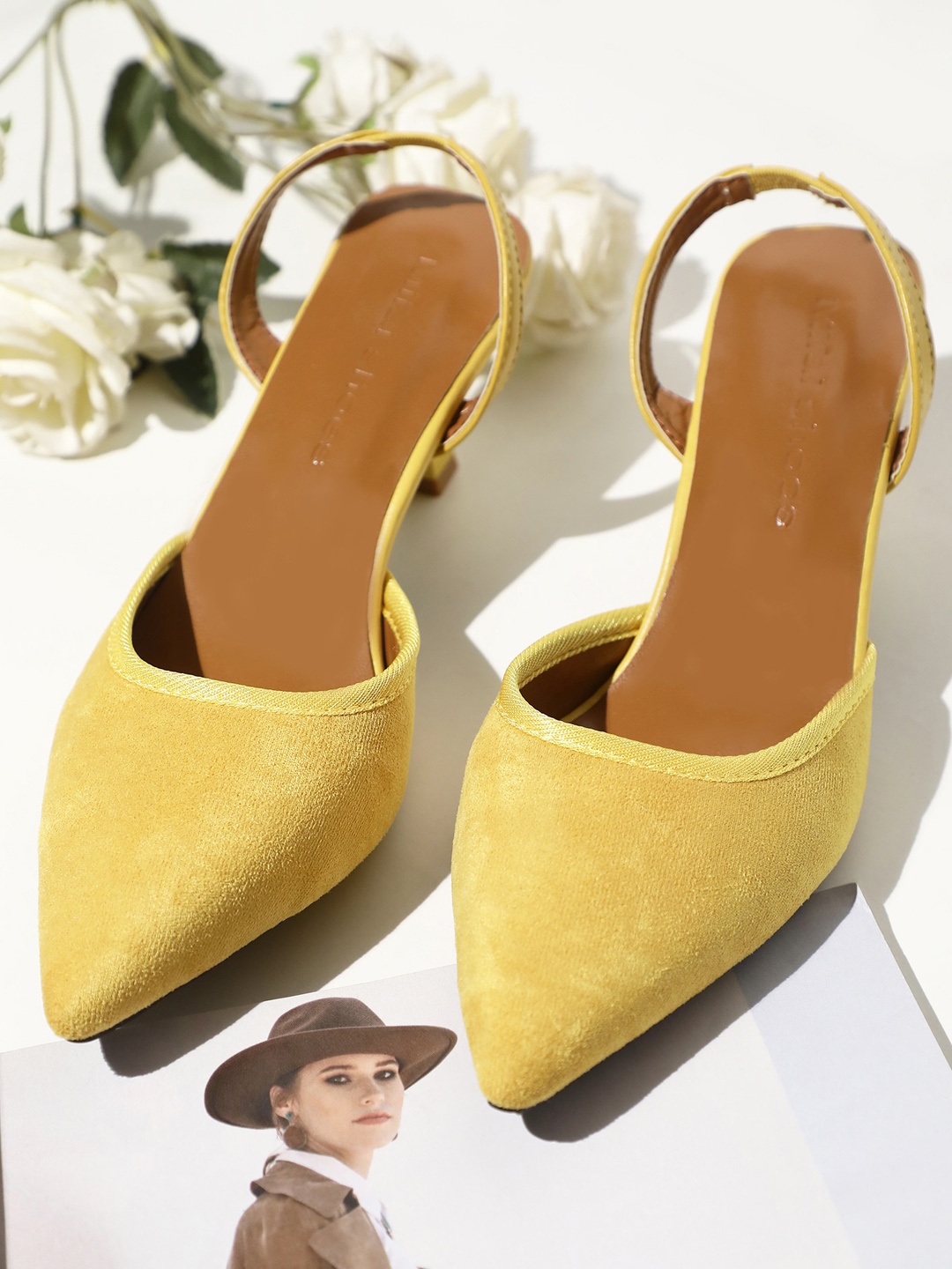 

LULU & SKY Pointed Toe Slim Heeled Pumps, Yellow