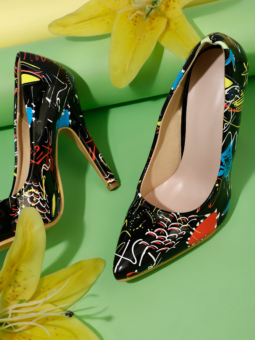 

LULU & SKY ARTISTIC LIEKA Printed Stiletto Heeled Pumps, Black