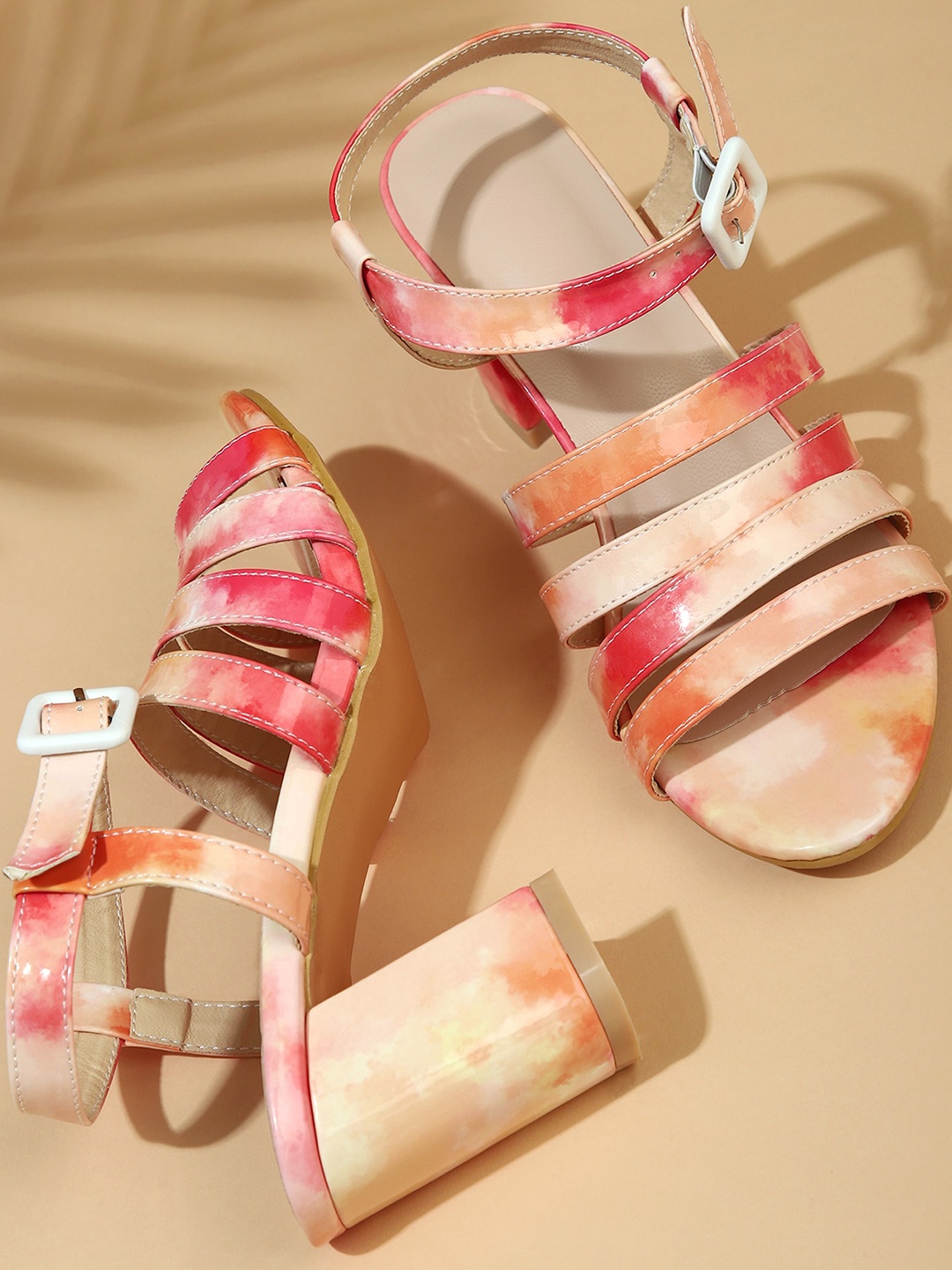 

LULU & SKY Printed Open Toe Block Heels, Pink