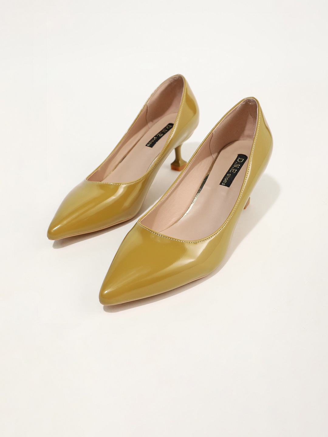 

LULU & SKY Pointed Toe Kitten Pumps, Yellow