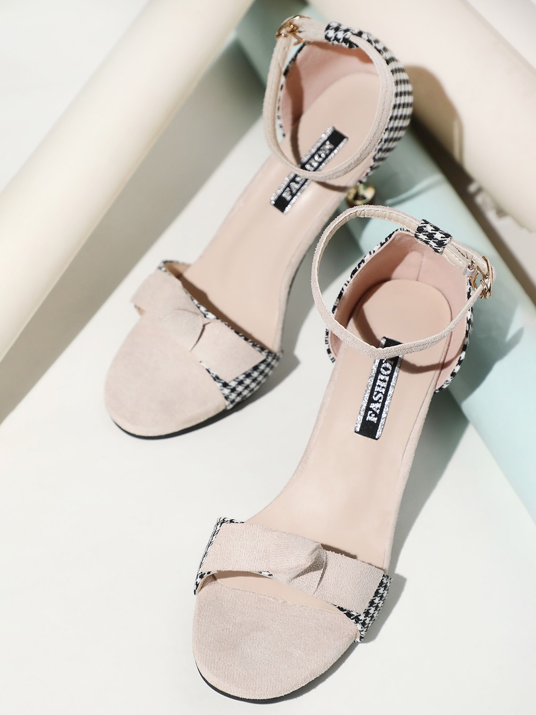 

LULU & SKY Printed Open Toe Kitten Heels, Beige