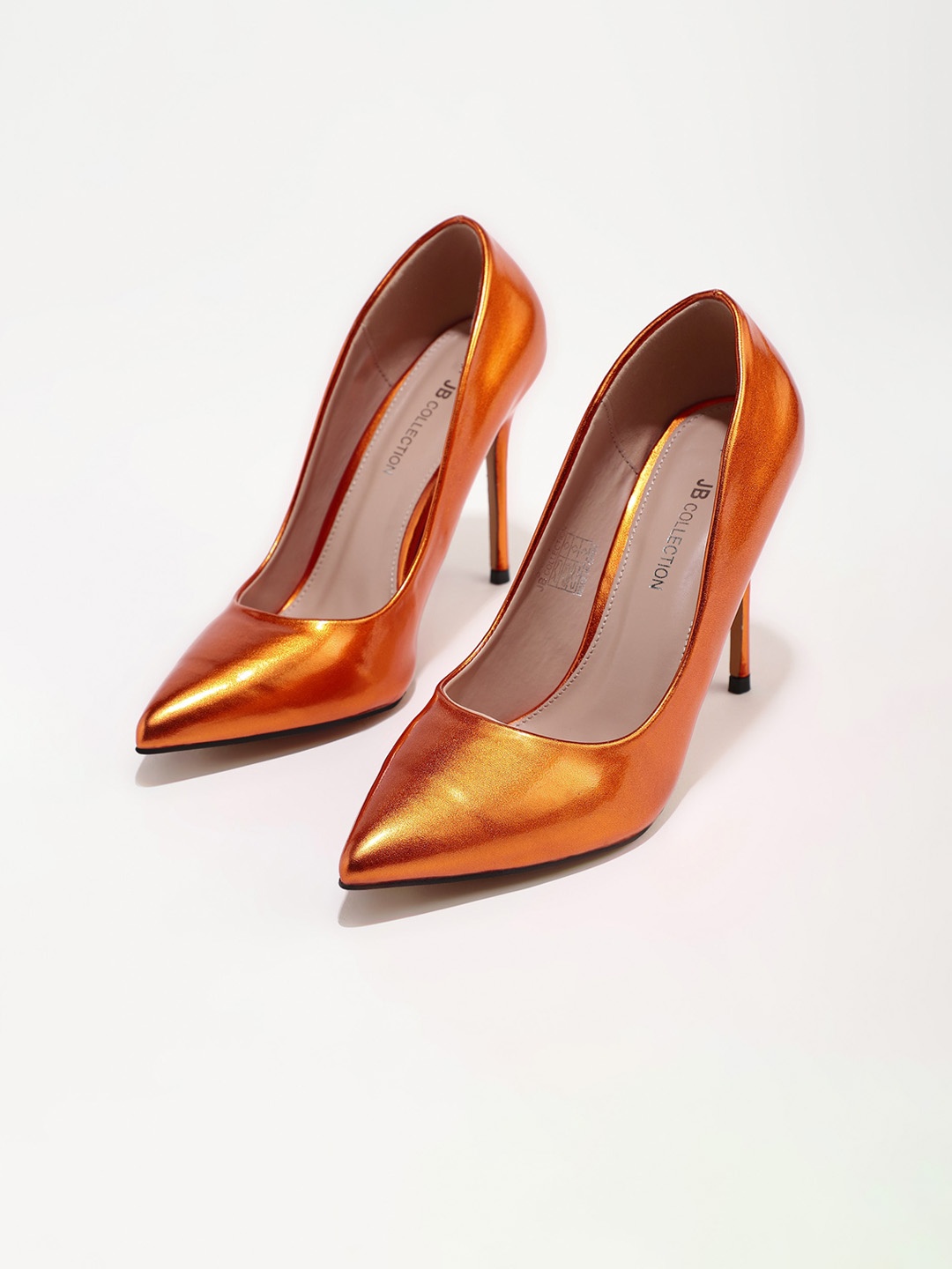 

LULU & SKY Textured Pointed Toe Stiletto Heeled Pumps, Orange