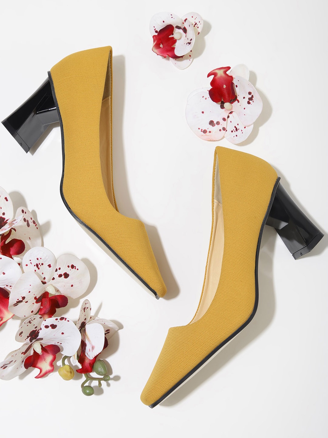 

LULU & SKY Textured Square Toe Block Heeled Pumps, Yellow