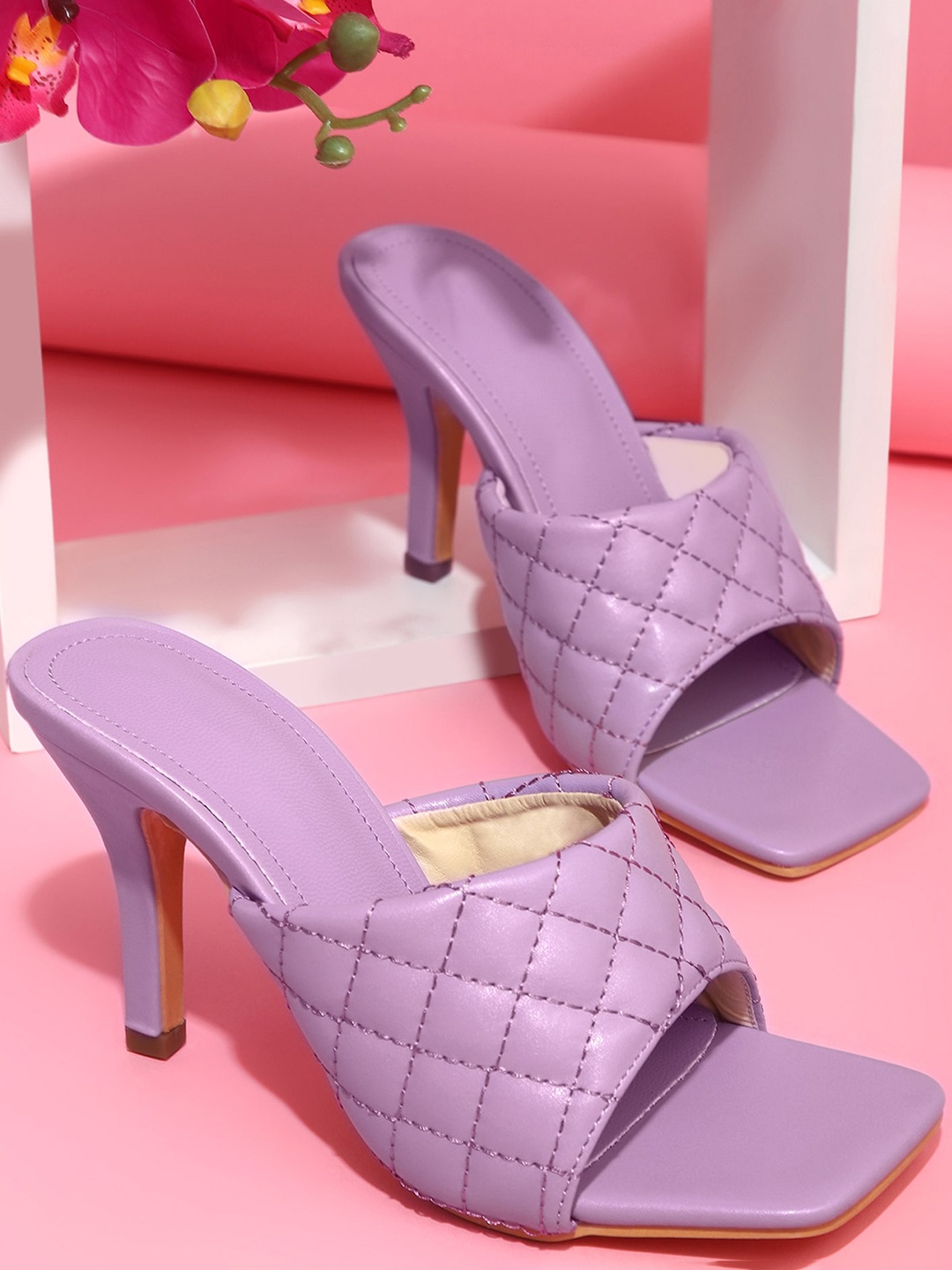 

LULU & SKY Textured Open Toe Slim Heels, Purple