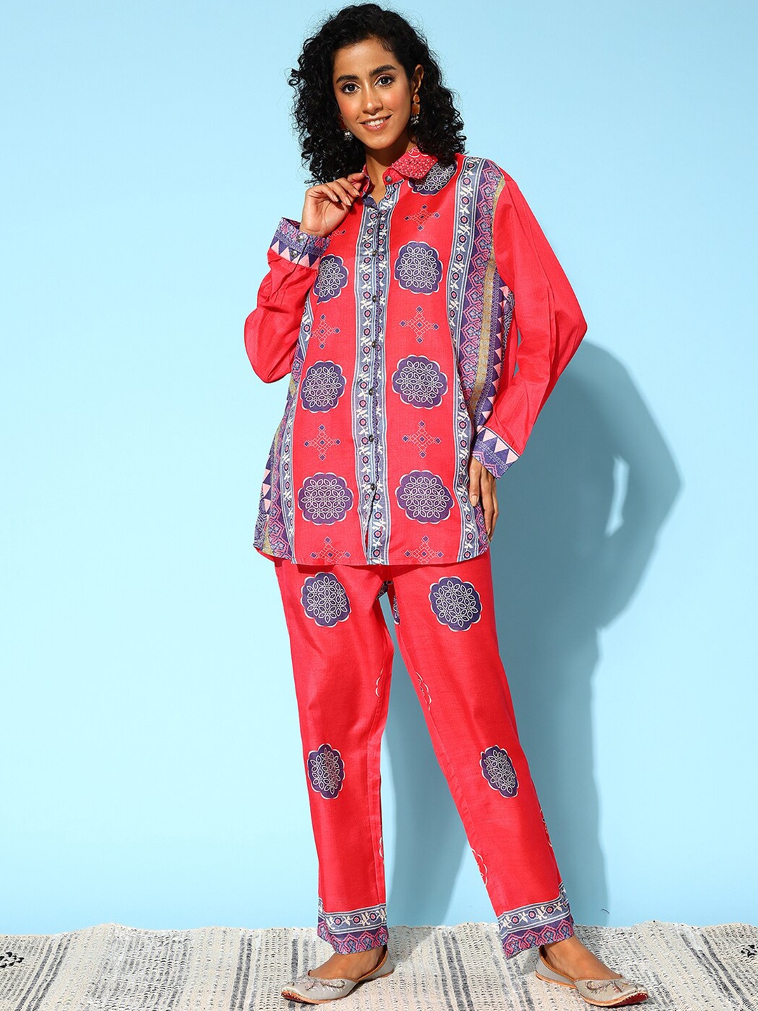 

Anouk Red Ethnic Motifs Printed Shirt & Trousers