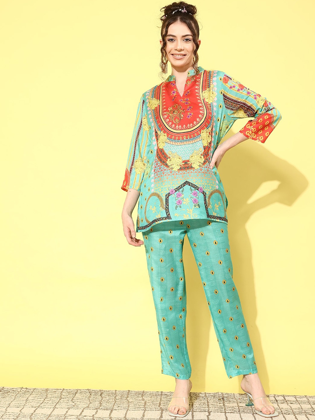 

Anouk Green Ethnic Motifs Printed Tunic With Trouser