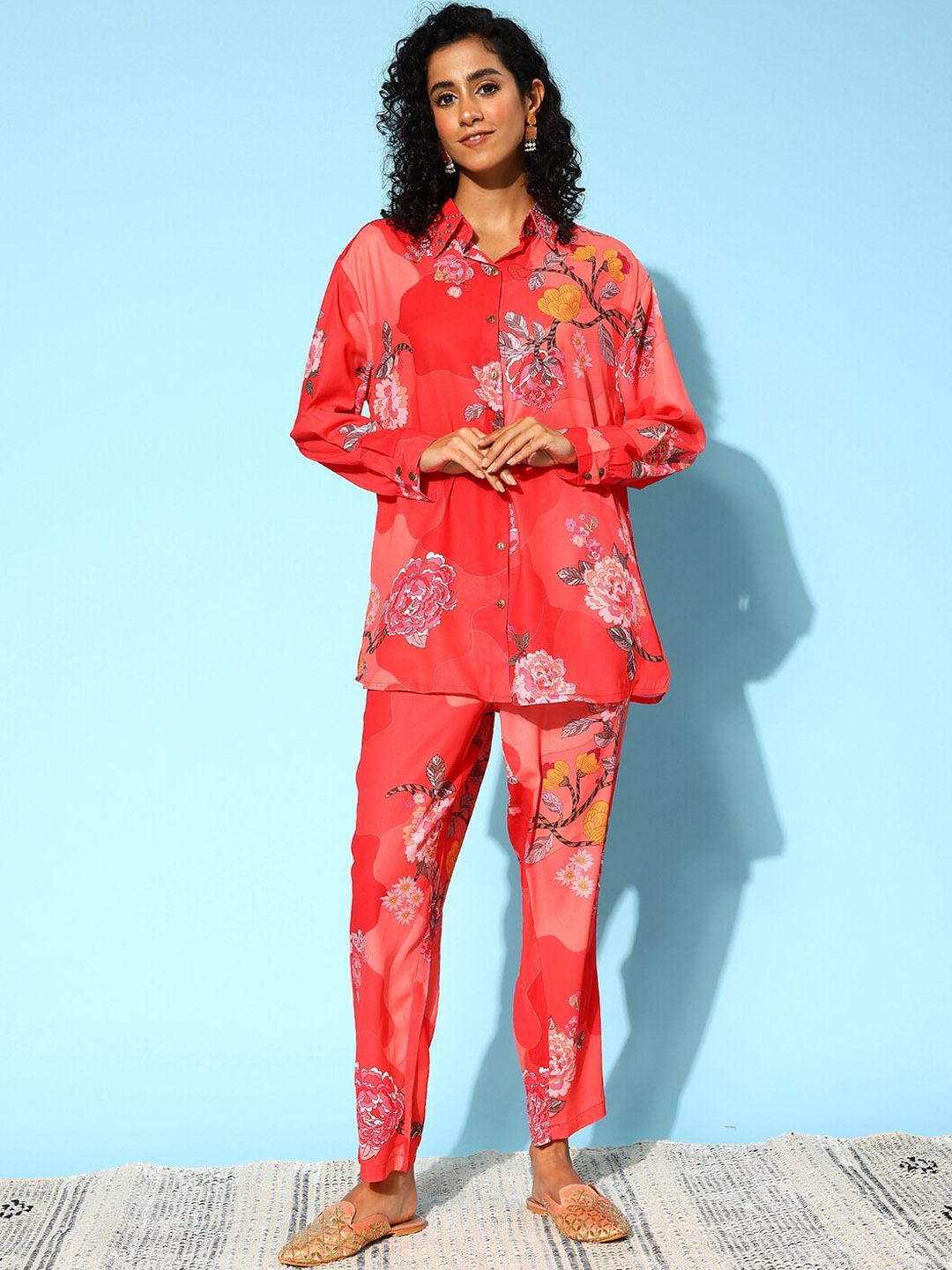 

Anouk Red Floral Printed Shirt With Trouser