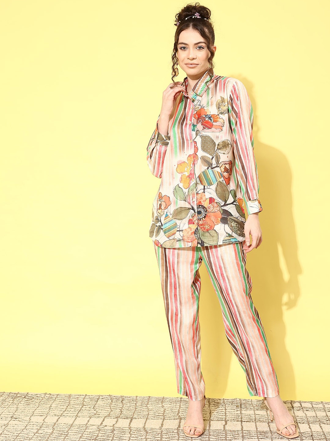 

Anouk Floral Printed Shirt With Trousers, Beige