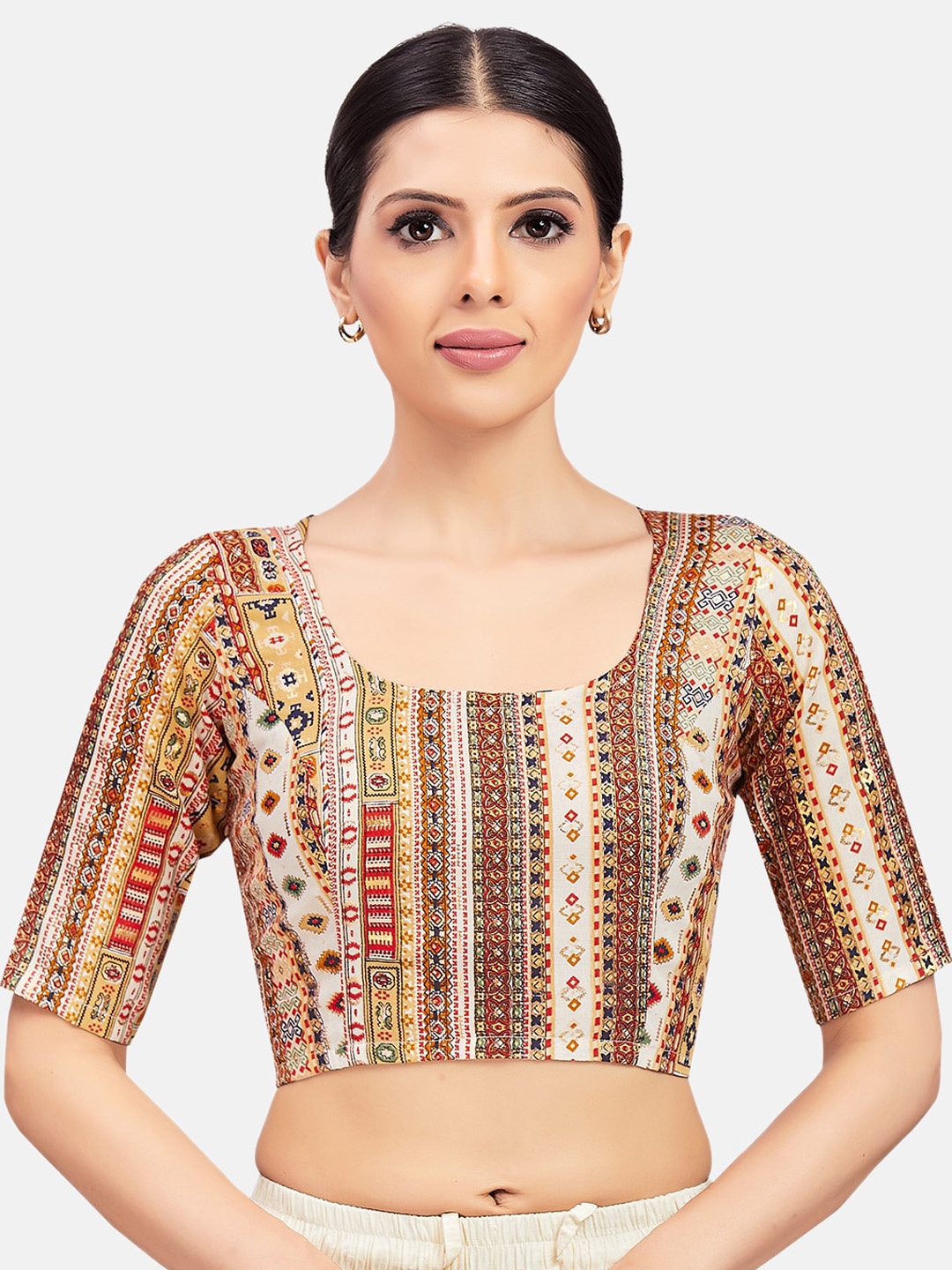 

Studio Shringaar Printed Pure Cotton Saree Blouse, White