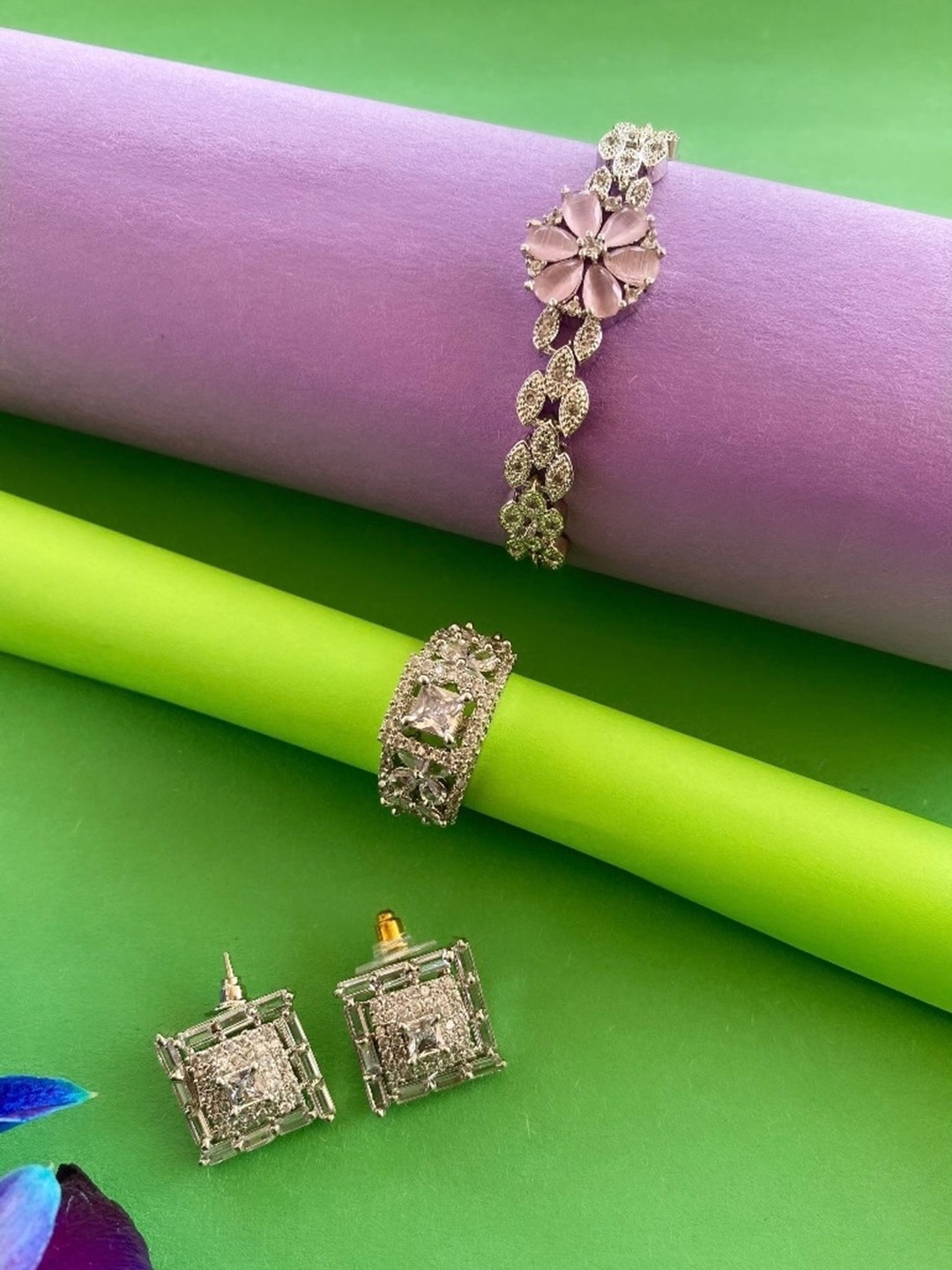 

ATIBELLE Silver-Plated Cubic Zirconia-Studded Jewellery Set