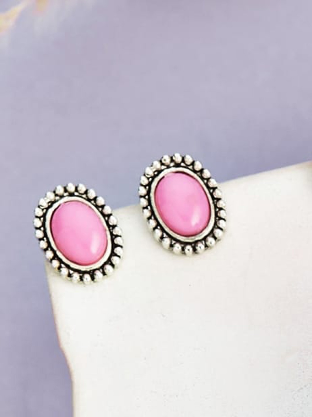 

ATIBELLE Silver-Plated Oval Shaped Stud Earrings