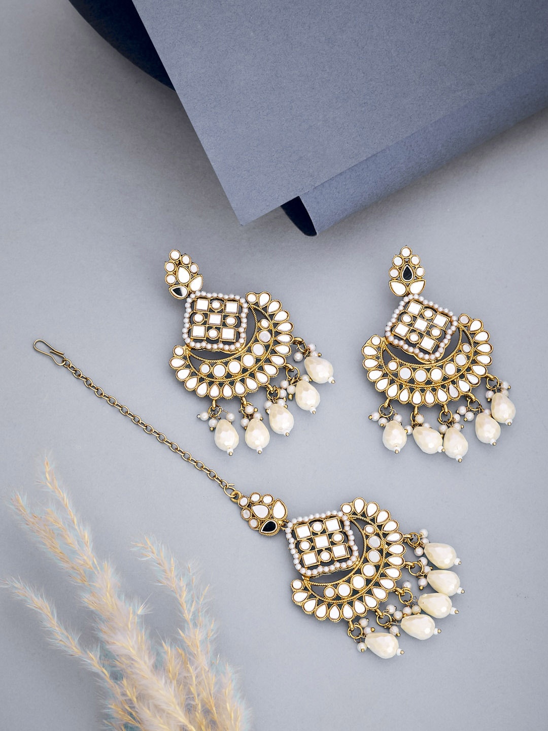 

ATIBELLE Gold-Plated Mirror Stone Studded & Bedded Jewellery Set