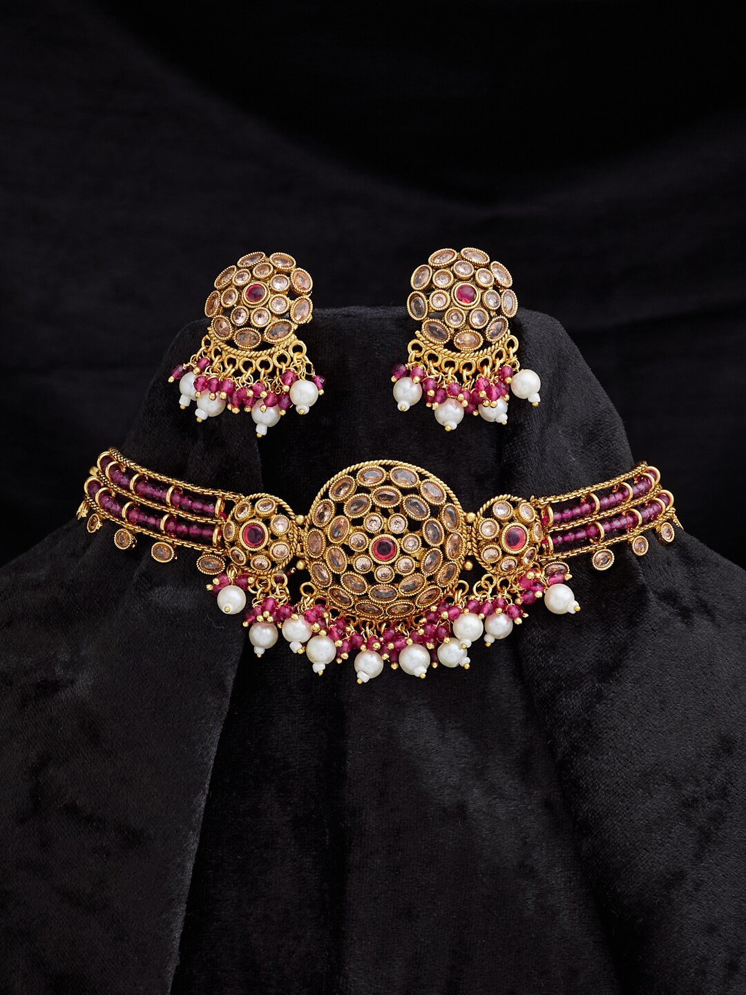 

ATIBELLE Copper-Plated Stone-Studded & Beaded Jewellery Set