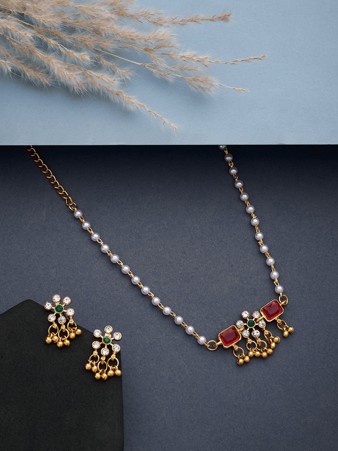 

ATIBELLE Gold-Plated Stone Studded Jewellery Set