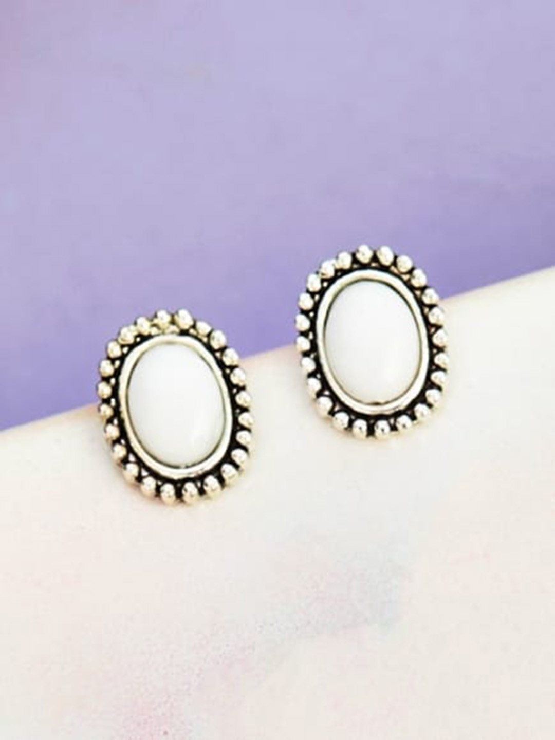 

ATIBELLE Silver-Plated Oval Shaped Stud Earrings