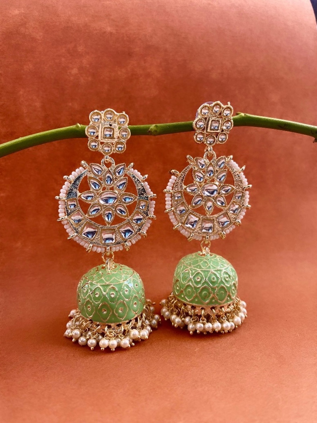 

ATIBELLE Gold-Plated Kundan Contemporary Chandbalis