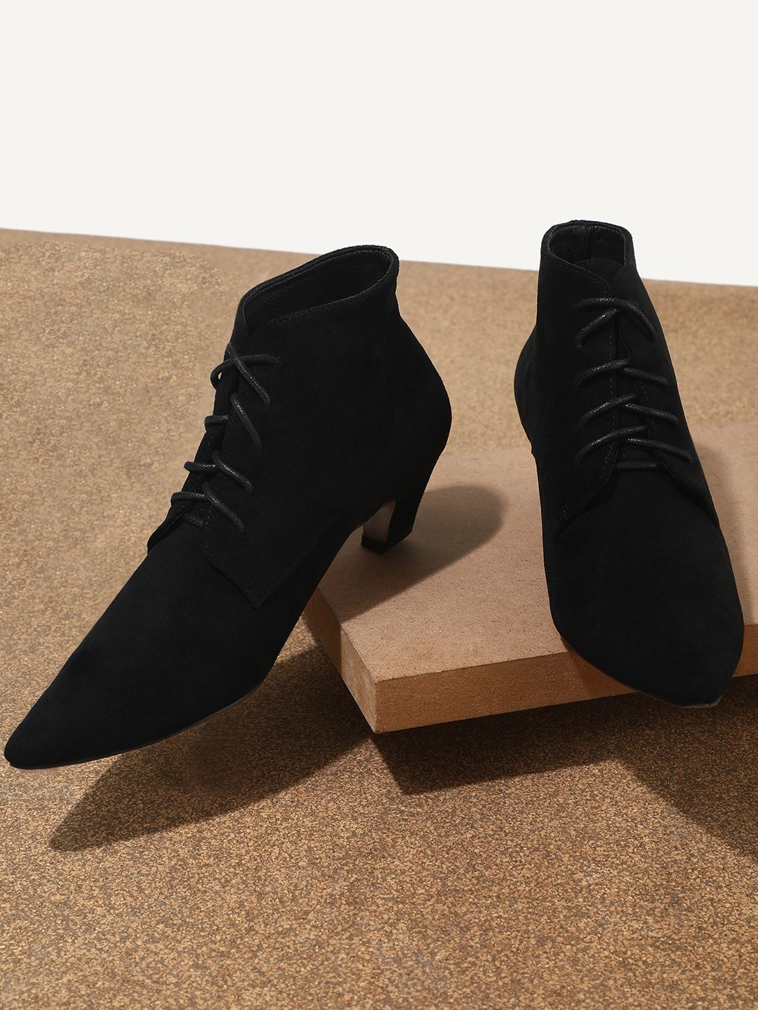 

LULU & SKY Women Pointed Toe Kitten Heeled Suede Boots, Black