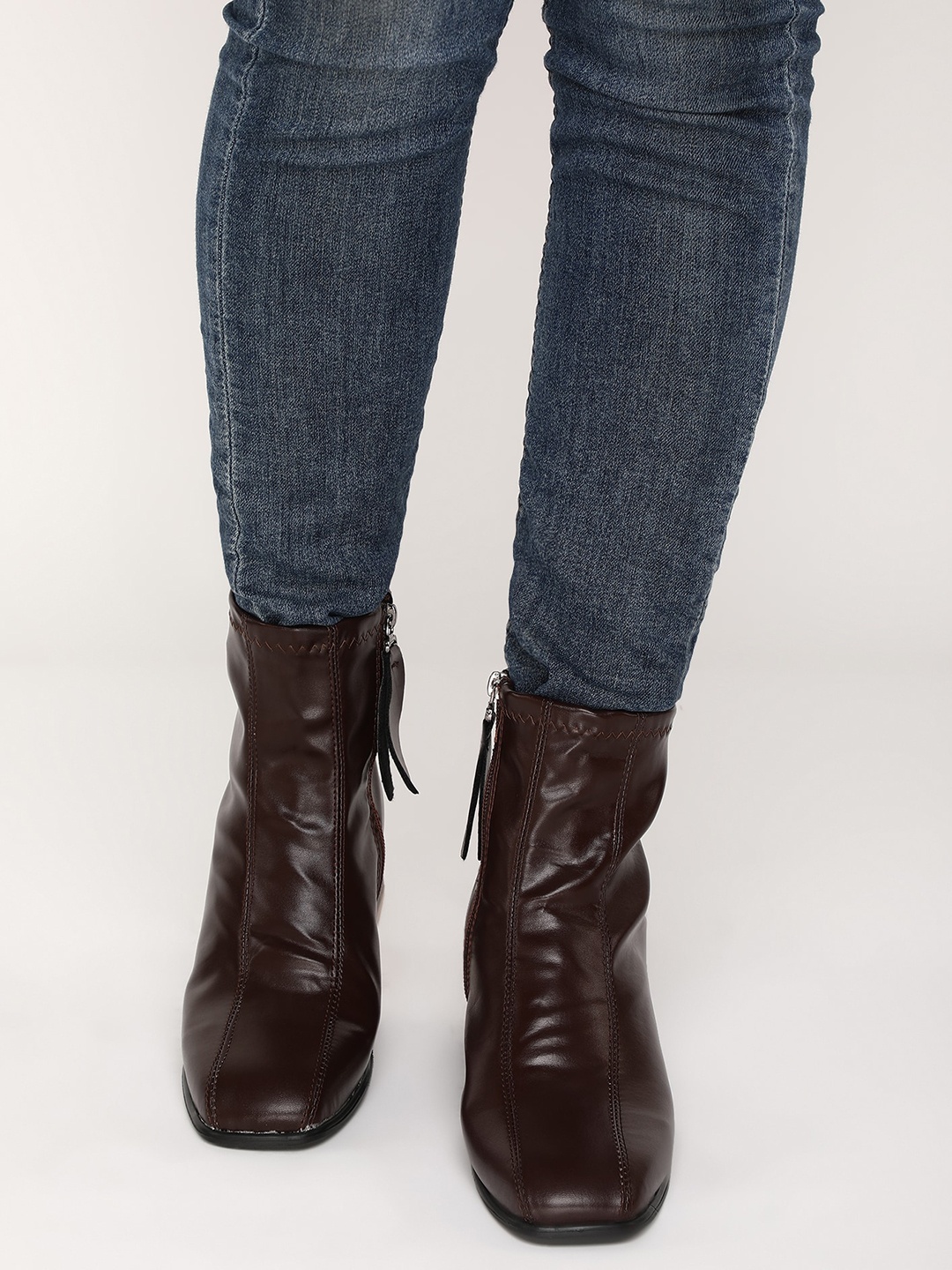 

LULU & SKY Women My Minimal Block-Heel Regular Boots, Coffee brown
