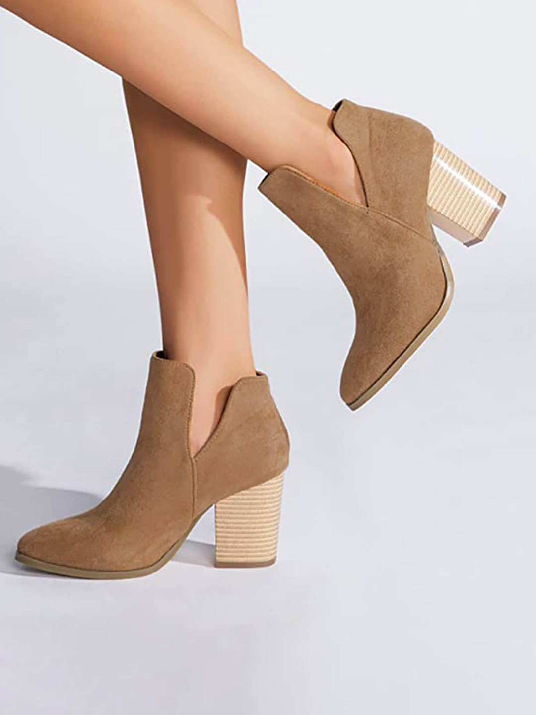 

LULU & SKY Women Round Toe Block Heeled Suede Slouchy Boots, Khaki