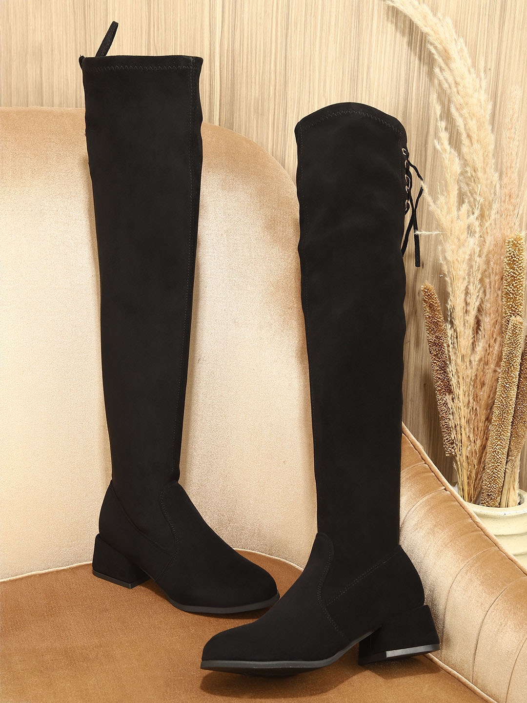 

LULU & SKY Women Low Heel Above Knee Boots, Black